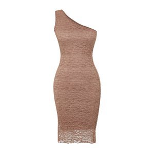 Trendyol Light Brown Single Sleeve Body Fitted Textured Stretch Knitted Midi Dress