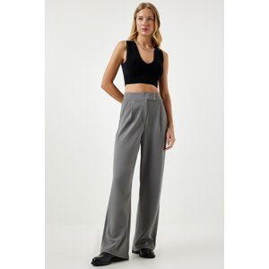 Happiness İstanbul Women's Smoky Waist Velcro Comfortable Woven Trousers