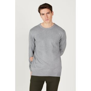AC&Co / Altınyıldız Classics Men's Gray Melange Standard Fit Normal Cut Crew Neck Jacquard Knitwear Sweater.