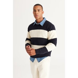 AC&Co / Altınyıldız Classics Men's Navy Blue-Ecru Standard Fit Regular Fit Crew Neck Knitwear Sweater