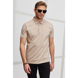 ALTINYILDIZ CLASSICS Men's Beige Slim Fit Slim Fit Polo Neck 100% Cotton Short Sleeve T-Shirt