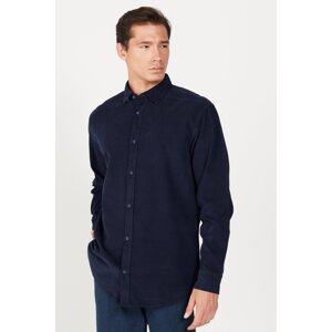 ALTINYILDIZ CLASSICS Men's Navy Blue Comfort Fit Comfy Cut Hidden Button Collar 100% Cotton Shirt