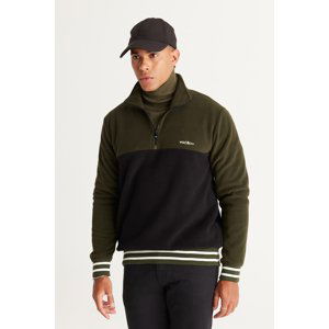 AC&Co / Altınyıldız Classics Men's Khaki-black Standard Fit Normal Cut Stand-Up Bato Collar Patterned Fleece Sweatshirt