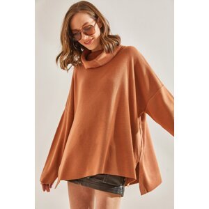 Bianco Lucci Women's Oversize Side Slit Turtleneck Sweater