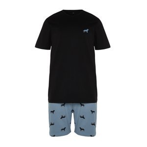 Trendyol Blue Printed Regular Fit Knitted Summer Pajamas Set with Shorts