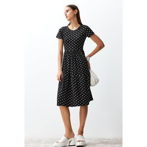 Trendyol Black Printed Skater/Waist Open Elastic Knitted Midi Dress