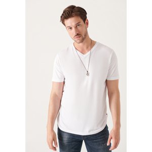 Avva Men's White Ultrasoft V Neck Plain Standard Fit Normal Cut Modal T-shirt