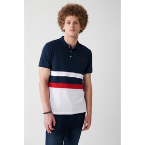 Avva Men's Navy Blue 100% Cotton Marine Printed Standard Fit Normal Cut Polo Neck T-Shirt