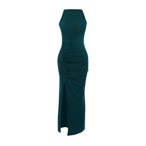 Trendyol Emerald Green Limited Edition Weightlifting Neck Draped Body Fitted Knitted Maxi Dress