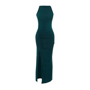 Trendyol Emerald Green Limited Edition Barbell Neck Draped Fitted Knitted Maxi Dress