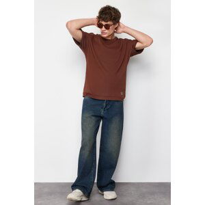 Trendyol Brown Oversize Stitch Detail T-Shirt