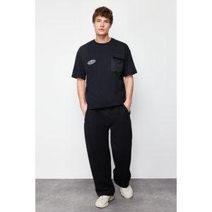 Trendyol Black Oversize Special Pocket Detailed Printed 100% Cotton T-Shirt