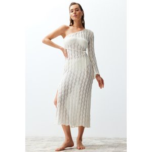 Trendyol Bridal Beige Belted Fitted Maxi Knitted Knitwear Effect One-Shoulder Beach Dress