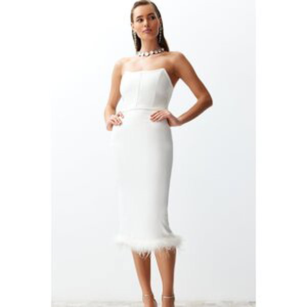 Trendyol Bridal White Lined Corset Detailed Openwork Wedding/Wedding Stylish Evening Dress