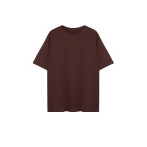 Trendyol Plus Size Brown Regular/Normal Fit Comfortable Basic 100% Cotton T-Shirt