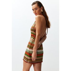 Trendyol Geometric Pattern Mini Knitted Cut Out/Window Knitwear Look Beach Dress