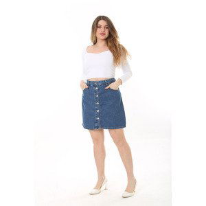 Şans Women's Plus Size Blue Front Buttoned Denim Skirt