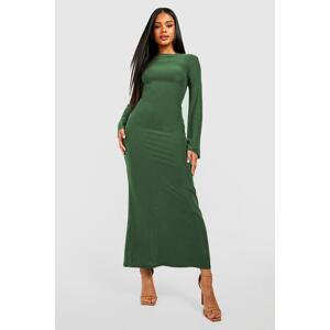 Madmext Green Boat Neck Back Detail Maxi Long Dress