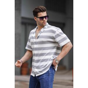 Madmext Men's Gray Striped Short Sleeve Shirt 6730