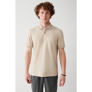 Avva Men's Beige Roll Up Collar Regular Fit 2 Button Polo Neck T-shirt with Pocket