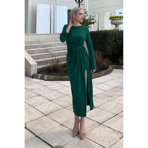 Madmext Emerald Basic Slit Detailed Long Sleeve Dress