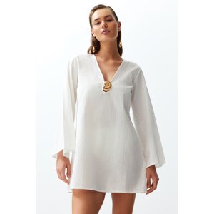 Trendyol White Mini Woven Accessory 100% Cotton Beach Dress