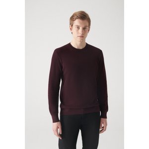 Avva Men's Burgundy Double Collar Detailed Textured Cotton Standard Fit Regular Cut Knitwear Sweater