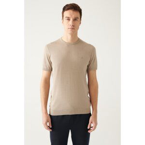 Avva Men's Mink Crew Neck Standard Fit Regular Cut Ribbed Knitwear T-shirt