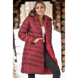 Z6690 DEWBERRY FUR HOODED LADIES' COAT-LIGHT BURGUNDY