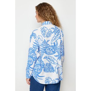 Trendyol Blue Lilies Fabric Patterned Oversize/Wide Fit Woven Shirt