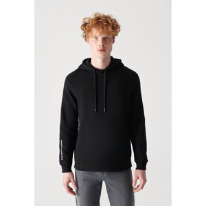 Avva Men's Black Hooded Collar Printed Sweatshirt