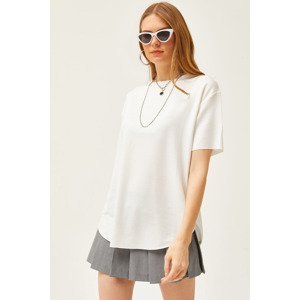 Olalook Women's White Modal Touch Soft Textured Six Oval T-Shirt