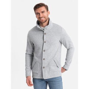 Ombre Men's casual sweatshirt with button-down collar - grey melange