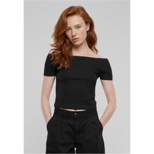 Women's Organic Off Shoulder Rib T-Shirt - Black