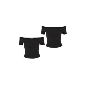 Women's Organic Off Shoulder Rib T-Shirt - 2 Pack Black+Black