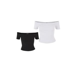 Women's Organic Off Shoulder Rib T-Shirt - 2 Pack Black+White