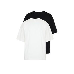 Trendyol Black-Ecru Oversize 2-Pack Basic 100% Cotton T-Shirt