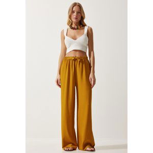 Happiness İstanbul Women's Mustard Summer Viscose Palazzo Trousers