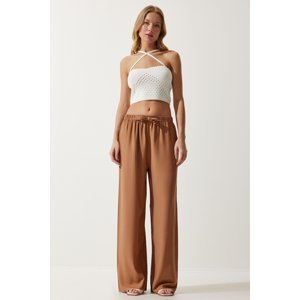 Happiness İstanbul Women's Biscuit Flowy Knitted Palazzo Trousers