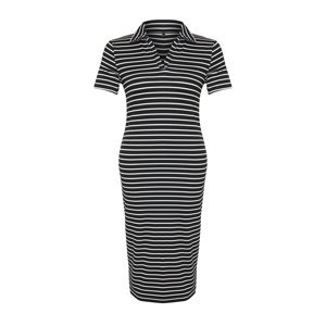 Trendyol Curve Black and White Striped Polo Neck Knitted Dress