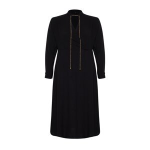 Trendyol Curve Black Accessory Detailed Chiffon Woven Midi Dress