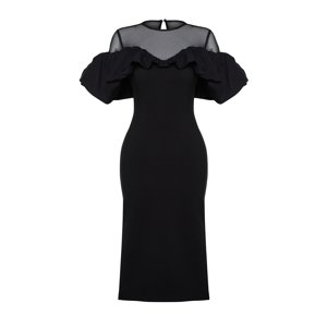 Trendyol Black Body-Sitting Woven Collar Detailed Elegant Evening Dress