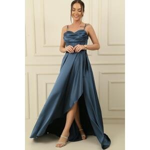 By Saygı Rope Strap Lined Underwire Long Satin Dress