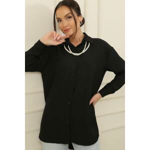 By Saygı Pearl Necklace Collar Buttoned Front Shirt Tunic