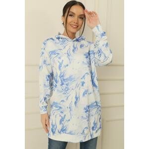 By Saygı Hooded Tie-Dye Pattern Oversize 2 Yarn Compact Combed Cotton Tunic