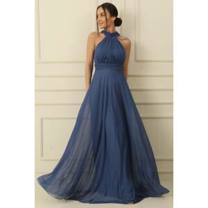 By Saygı Halterneck Lined Long Tulle Dress