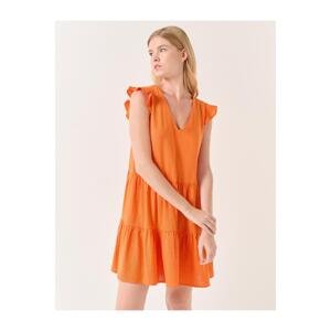 Jimmy Key Orange Sleeveless V-Neck Mini Linen Dress