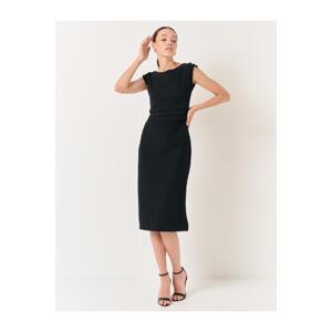 Jimmy Key Black Boat Neck Sleeveless Stylish Midi Dress