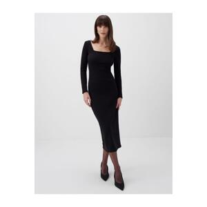 Jimmy Key Black Long Sleeve Square Neck Stylish Midi Dress