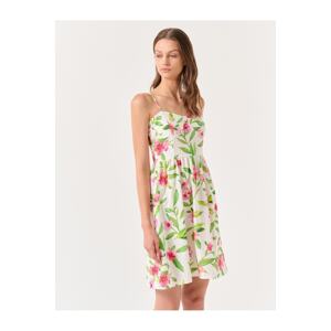 Jimmy Key Ecru Straps Sweetheart Neck Floral Mini Linen Dress